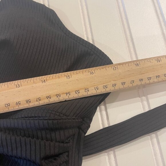 Women’s Black Ribbed One Piece Swimsuit L Criss Cross Tie Back High Cut Retro - Picture 5 of 10